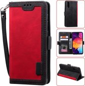 Voor Galaxy A50 retro splicing horizontale flip lederen tas met kaartsleuven en houder en portemonnee (rood)