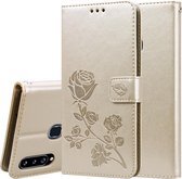 Voor Galaxy A20s Rose reliÃ«f horizontaal Flip PU lederen tas, met houder & kaartsleuven & portemonnee (goud)