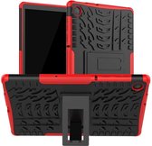 Voor Lenovo Tab M10 Plus TB-X606F Bandentextuur Schokbestendig TPU + pc-beschermhoes met houder (rood)