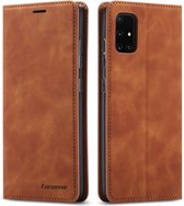 Voor Samsung Galaxy A41 Forwenw Dream Series Oil Edge Strong Magnetism Horizontal Flip Leather Case met houder & kaartsleuven & Wallet & Photo Frame (bruin)