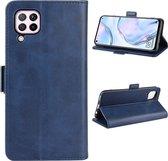 Voor huawei nova 6 se dubbele gesp gek paard zakelijke mobiele telefoon holster met kaarthouder beugel functie (blauw)