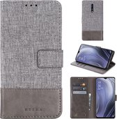 Voor OPPO Reno Z MUMXA MX102 horizontale flip canvas stiksels lederen tas met houder & kaartsleuven & portemonnee (grijs)