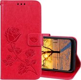 Rose reliÃ«f horizontale flip PU lederen tas voor Geschikt voor Xiaomi Pocophone F1, met houder & kaartsleuven & portemonnee (rood)