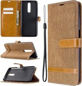 Voor xiaomi redmi k30 kleuraanpassing denim textuur horizontale flip lederen case met houder & kaartsleuven & portemonnee & lanyard (bruin)