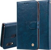 Zakelijke stijl olie wax textuur horizontale flip lederen case voor Galaxy A30, met houder & kaartsleuven & portemonnee (blauw)