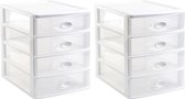 3x caisson/organisateur de bureau avec 4x tiroirs blanc/transparent - L35,5 x l27 x H35 - Rangement/tiroirs de rangement