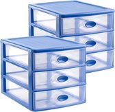 3x caisson/organisateur de bureau avec 3x tiroirs bleu/transparent - L35,5 x l27 x H27 - Rangement/tiroirs de rangement