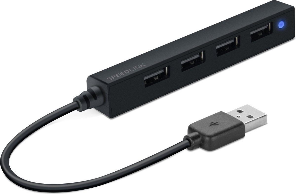 Speedlink SNAPPY SLIM - USB Hub - USB-A naar 4x USB 2.0 - Compact - Zwart