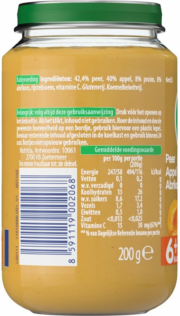 Bol.com Olvarit Peer appel abrikoos - Fruithapje vanaf 6+ maanden - 200 gram babymaaltijd aanbieding