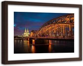 Foto in frame ,  Kathedraal en brug in Keulen 's avonds  ,120x80cm , Multikleur , wanddecoratie