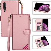 Voor Huawei P20 Pro Rits Multi-kaartsleuven Horizontale Flip PU lederen hoes met houder & kaartsleuven & portemonnee & lanyard & fotolijst (Rose goud)