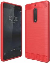 Voor Nokia 5 geborsteld koolstofvezel textuur schokbestendig TPU beschermhoes (rood)