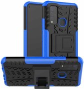 Voor vivo Y50 Tyre Texture Shockproof TPU + PC beschermhoes met houder (blauw)