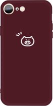 Voor iPhone SE 2020/8/7 Small Pig Pattern Colorful Frosted TPU telefoon beschermhoes (wijnrood)