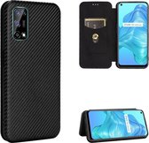 Voor OPPO Realme V5 / Realme Q2 Koolstofvezel Textuur Magnetische Horizontale Flip TPU + PC + PU lederen tas met kaartsleuf (zwart)