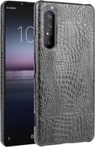 Voor Sony Xperia 1 II schokbestendige krokodiltextuur pc + PU-hoes (zwart)