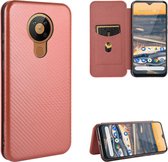 Voor Nokia 5.3 Carbon Fiber Texture Magnetische Horizontale Flip TPU + PC + PU Leather Case met Card Slot (Brown)