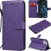 Voor iPhone 12 Pro Max effen kleur horizontale flip beschermende lederen tas met houder & kaartsleuven & portemonnee & fotolijst & lanyard (paars)