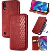 Voor Samsung Galaxy M10 Cubic Grid Pressed Horizontal Flip Magnetic Leather Case met houder & kaartsleuven & portemonnee (rood)