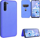 Voor OPPO Reno3 A (Japanse versie) Koolstofvezeltextuur Magnetisch horizontaal Flip TPU + PC + PU lederen tas met kaartsleuf (blauw)