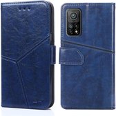 Voor Xiaomi Mi 10T / 10T Pro Geometrische stiksels Horizontale flip TPU + PU lederen tas met houder & kaartsleuven & portemonnee (blauw)