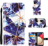 Voor Samsung Galaxy A02s (EU-versie) Marmeren stiksels Horizontale flip PU lederen tas met houder & kaartsleuven & portemonnee & lanyard (marineblauw)
