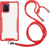 Voor vivo V20 SE acryl + kleur TPU schokbestendig hoesje met nekkoord (rood)