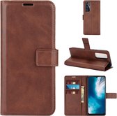 Retro kalfspatroon gesp horizontale flip lederen tas met houder & kaartsleuven & portemonnee voor Vivo V20 SE / Y70 (donkerbruin)