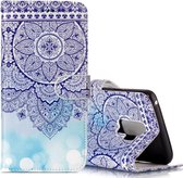 Voor Galaxy S9 Gloss Oil Embossed Blue Totem Flower Pattern Horizontale Flip Leather Case met houder & kaartsleuven & portemonnee