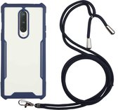 Voor OnePlus 6 acryl + kleur TPU schokbestendig hoesje met nekkoord (donkerblauw)