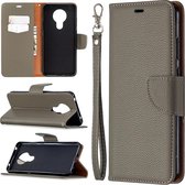 Voor Nokia 5.3 Litchi Texture Pure Color Horizontale Flip Leren Case met Houder & Kaartsleuven & Portemonnee & Lanyard (Grijs)