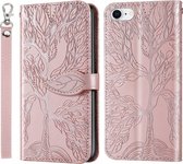 Life of Tree Embossing Pattern Horizontale flip lederen hoes met houder & kaartsleuf & portemonnee & fotolijst & lanyard voor iPhone 8 & 7 (roségoud)