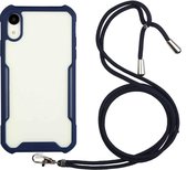 Acryl + kleur TPU schokbestendig hoesje met nekkoord voor iPhone XR (donkerblauw)