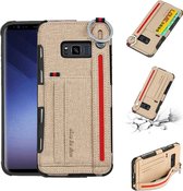 Voor Galaxy S8 stoffen textuur + TPU schokbestendige beschermhoes met metalen ring & houder & kaartsleuven & ophangriem (kaki)