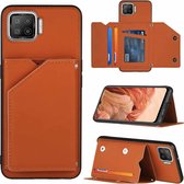 Voor OPPO F17 Skin Feel PU + TPU + PC Achterkant Schokbestendig hoesje met kaartsleuven & houder & fotolijst (bruin)