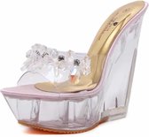 Dames Diamond 14cm Slippers met hoge hakken Crystal Waterproof Antislip Bodem Dikke sandalen, Schoenmaat: 37 (roze)