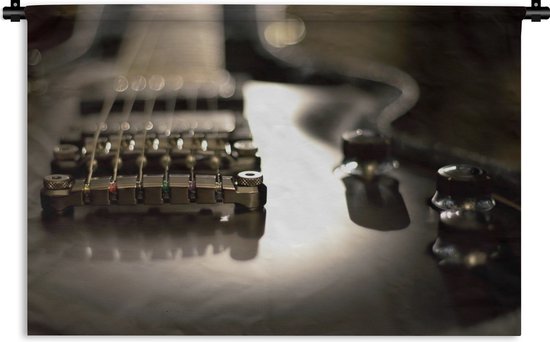 Wandkleed Elektrische gitaar - Close-up van een zwarte elektrische gitaar Wandkleed katoen 120x80 cm - Wandtapijt met foto