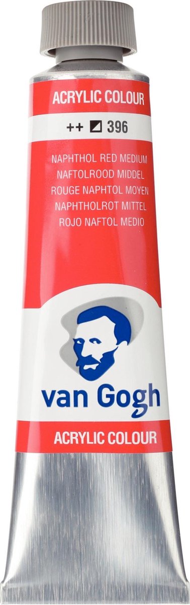 Van Gogh Acrylverf Rood - Acrylpaint - 396 Naftolrood Middel - Acrylic Verf Paint - Acrylaatverf - Rode Hobbyverf - Watergedragen Verf - Sneldrogende Pigmentrijke Verf - 40ml