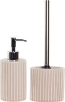 Badkamerset met zeeppompje en toiletborstel roze 18 cm - Toilet/badkamer accessoires