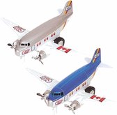 Speelgoed propellor vliegtuigen setje van 2 stuks blauw en grijs 12 cm - Vliegveld maken spelen voor kinderen