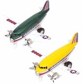 Speelgoed propellor vliegtuigen setje van 2 stuks groen en geel 12 cm - Vliegveld maken spelen voor kinderen