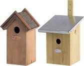 Voordeelset van 2x stuks houten vogelhuisjes/nestkastjes 33 x 17 cm/22 x 16 cm - In lichteiken en houtkleur