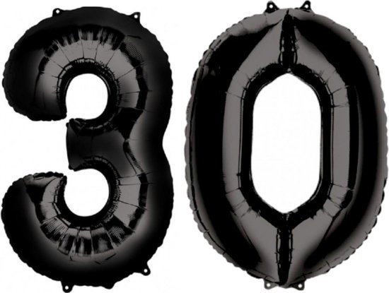 Ballon Cijfer 30 Jaar Zwart 70Cm Verjaardag Feestversiering Met Rietje
