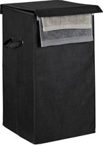 Relaxdays Opvouwbare wasmand - met deksel - 81 liter - waszak - met handgrepen - wastas - zwart
