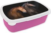 Lunchbox Rose - Lunchbox - Boîte à pain - Paarden - Animaux - Portrait - Marron - 18x12x6 cm - Enfants - Fille