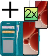 Hoes Geschikt voor OnePlus Nord 3 Hoesje Book Case Hoes Flip Cover Wallet Bookcase Met 2x Screenprotector - Turquoise