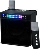 Karaoke - Karaokemachine met twee draadloze microfoons, ledverlichting, oplaadbare bluetooth-verbinding, draagbaar PA-luidsprekersysteem, geschikt voor home entertainment en outdoor-activiteiten