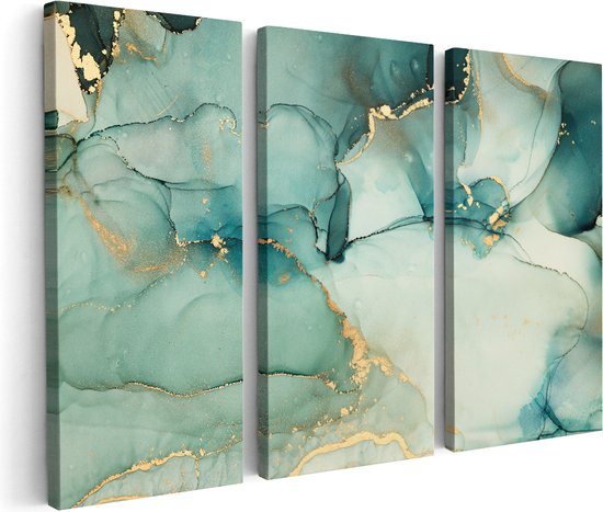 Artaza Peinture sur Toile Triptyque Art Abstrait - Marbre Bleu avec Or - 150x100 - Groot - Photo sur Toile - Impression sur Toile