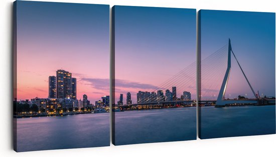 Artaza Canvas Schilderij Drieluik Erasmusbrug In Rotterdam Met Zonsondergang - 90x40 - Foto Op Canvas - Canvas Print