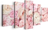 Artaza Canvas Schilderij Vijfluik Witte Roze Rozen Boeket - Bloemen - 200x100 - Groot - Foto Op Canvas - Canvas Print